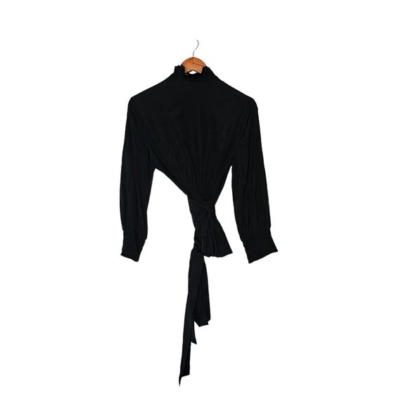 Diane Von Furstenberg Graciela Silk Blouse Wrap Style Ruffle 12 Black Classic Lu - Picture 10 of 11